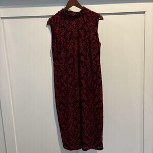 Velvet Burnout Dress Women XL Burgundy Red Velvet Hoco Midi Whimsigoth Regency